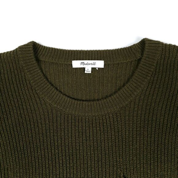 MADEWELL Thompson Pocket Pullover Sweater Olive Green Cotton Rib Minimal Small - Picture 2 of 9